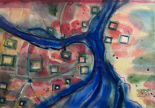 Richard Ingersoll, Istanbul, ca. 1982. Watercolor on paper, 18 x 12 in.